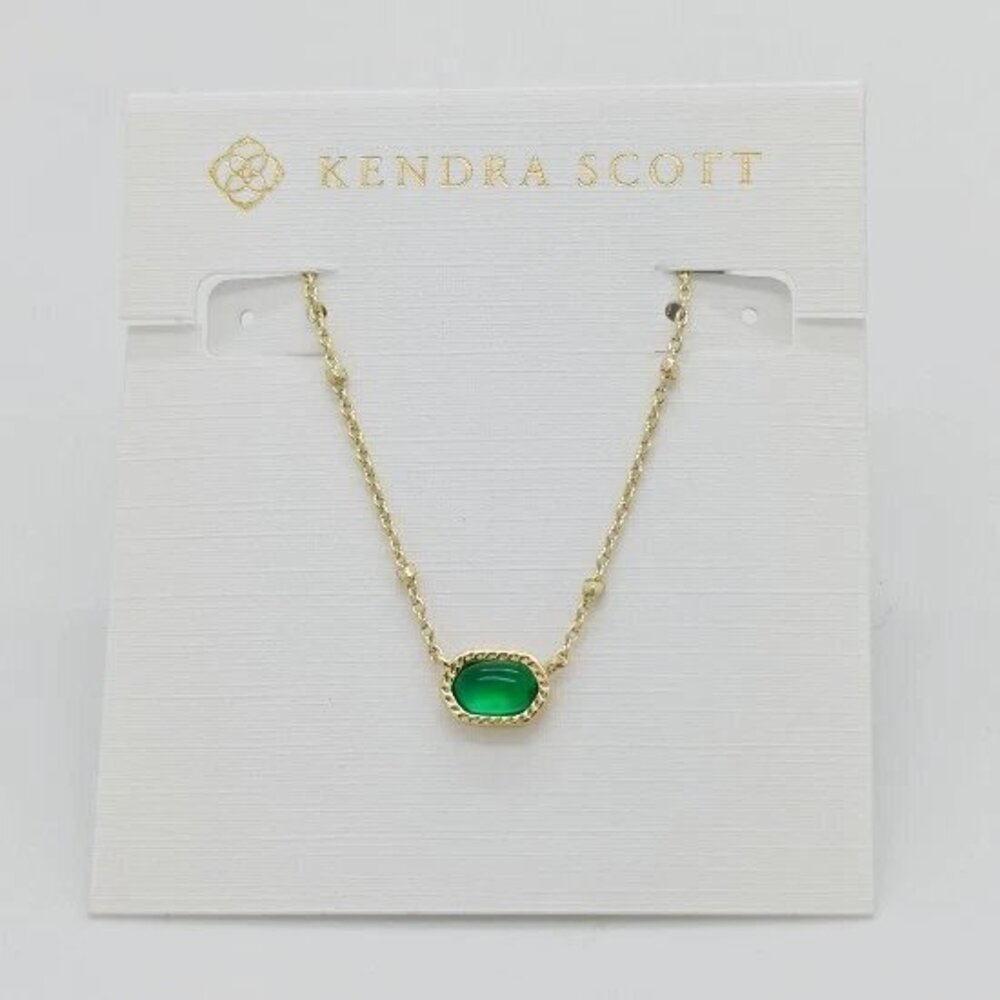 Kendra Scott Mini Elisa Gold Satellite Pendant Necklace in Jade Green